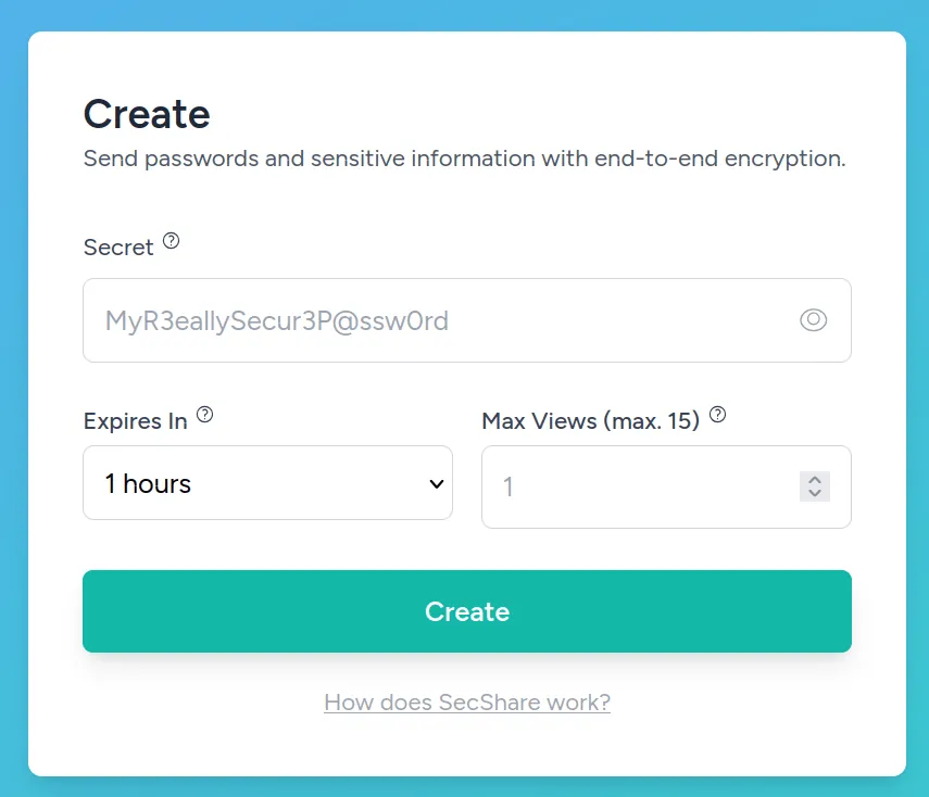 Screenshot of create page